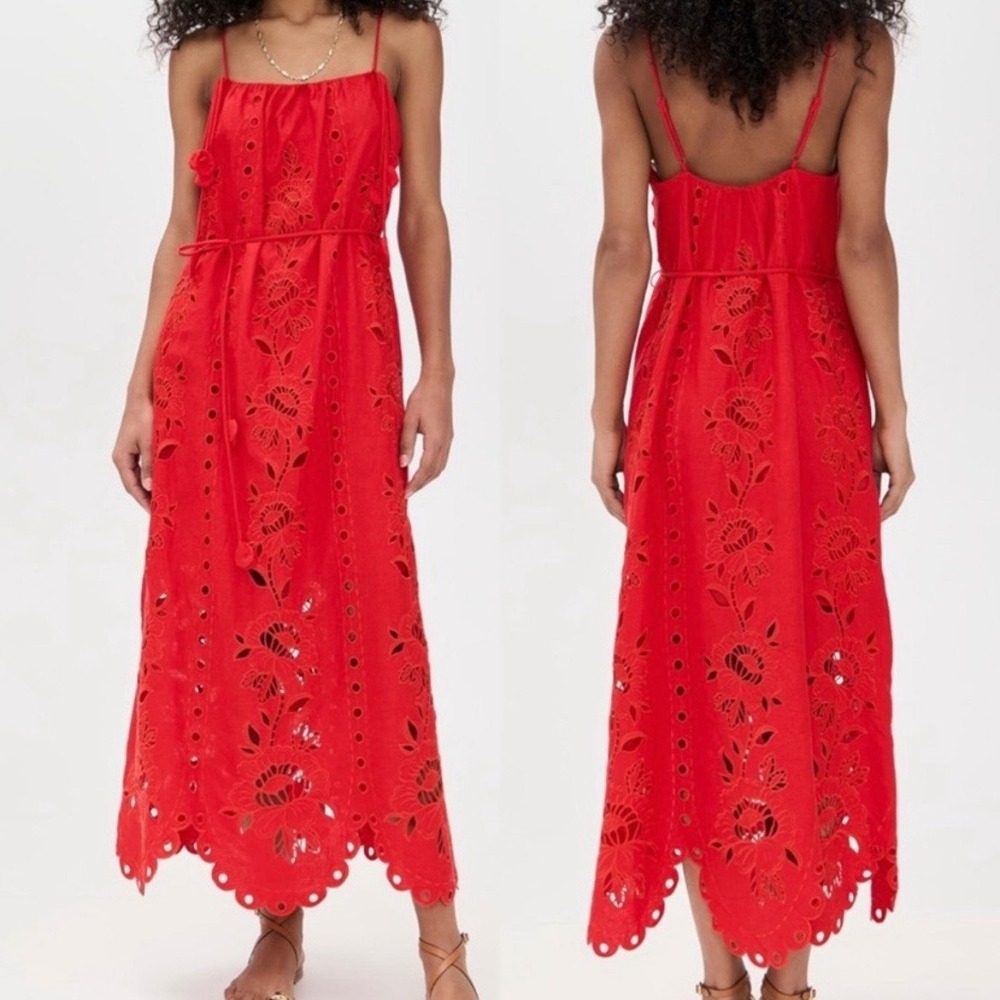 NWT Farm Rio Red Flowers Richelieu Maxi Dress M Tropical Floral Eyelet
